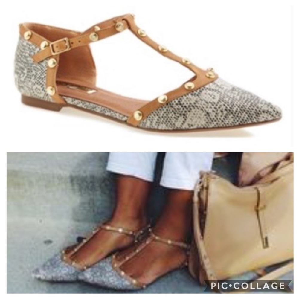 Halogen Snakeskin ‘olson' T-strap flats Size 6